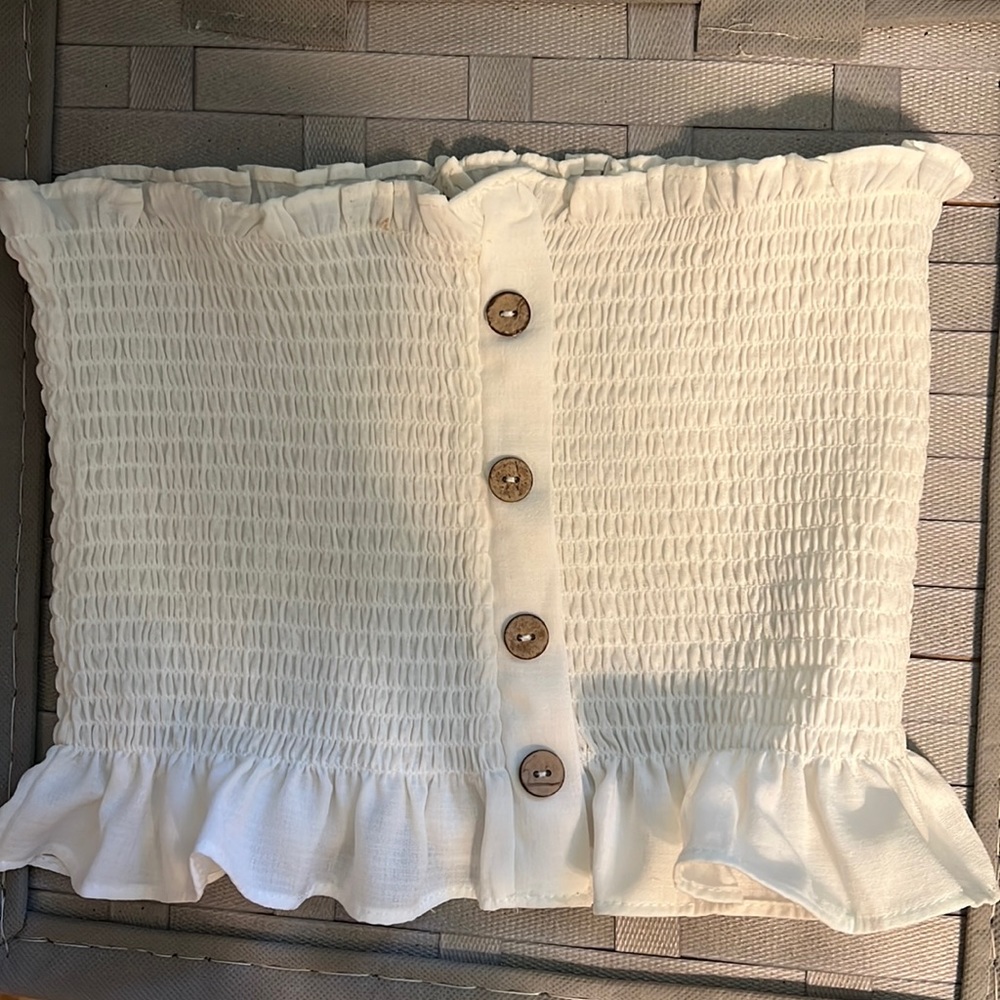 White button tube top with ruffle bottom